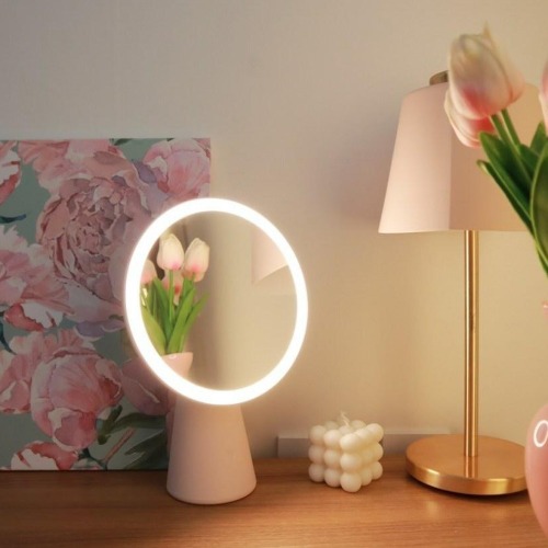 트렌마켓플랜룩스플랜룩스 원형 서클 LED 조명 화장 탁상 거울 핑크 화이트